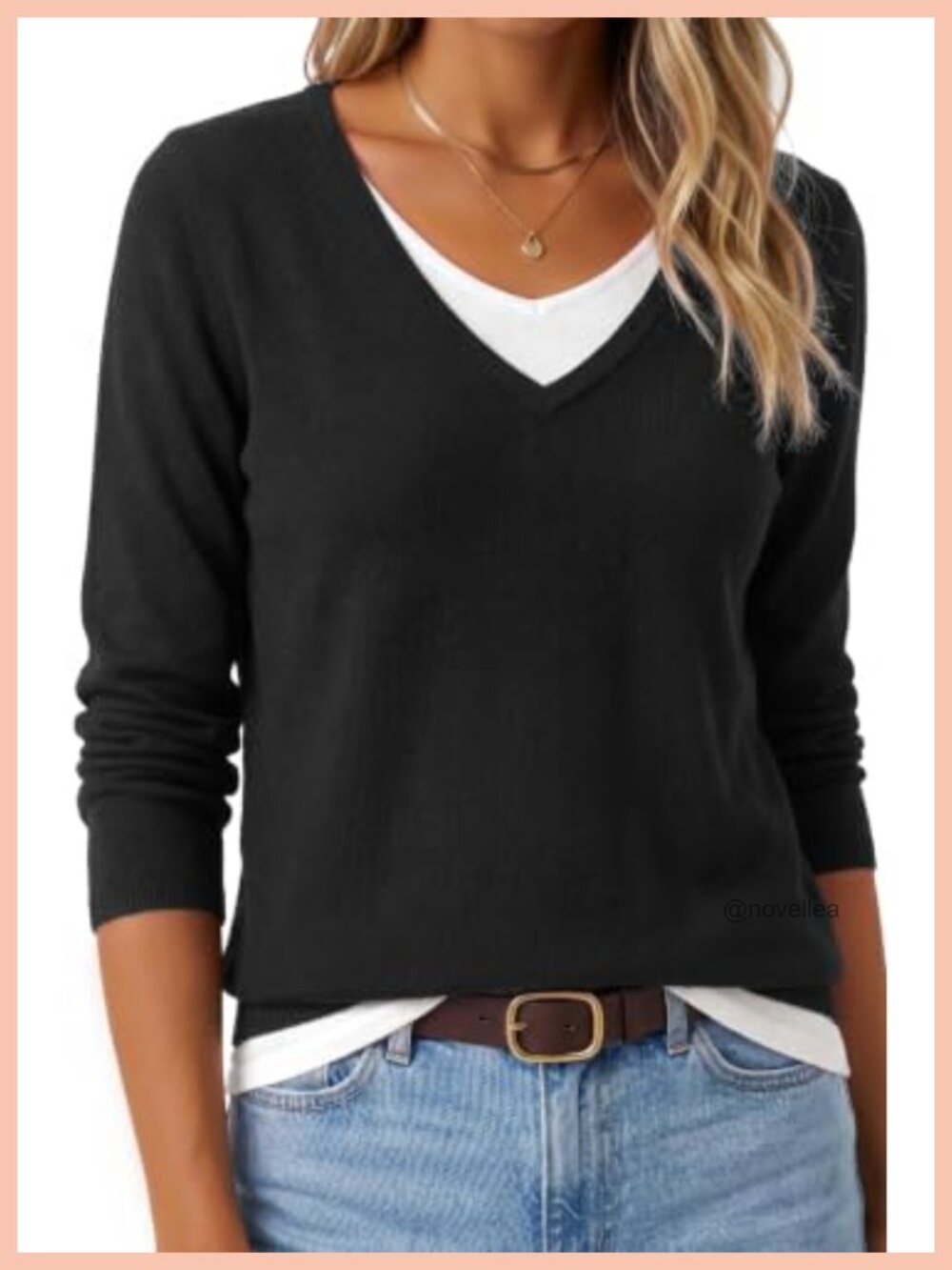 Wool Blend V Neck Pullover Sweater Patchwork Relaxed Fit